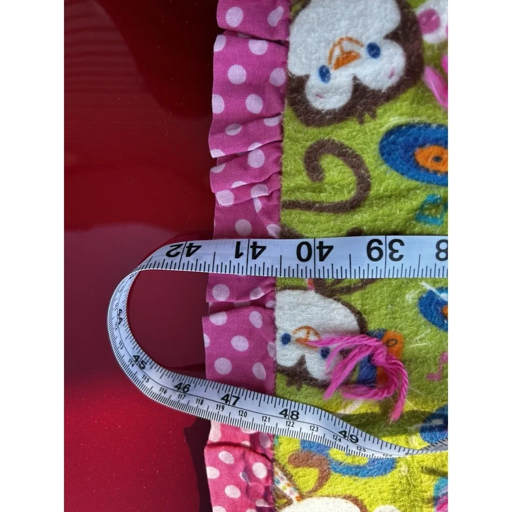 Handmade Fleece Tie Blanket 52x42 Green Sock Monkey Print Double Sided Pink